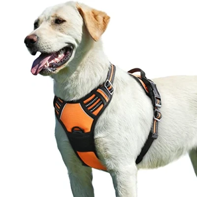 Abbildung von Eagloo Hundegeschirr Grosse Hunde, Anti Zug mit Reflexstreifen und Kontrolle, Verstellbar Einstellbar Geschirr Hund Groß, Brustgeschirr für Labrador, Orange, L