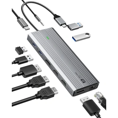 Abbildung von Displaylink Dockingstation Dual Monitor, 2 HDMI 4K60HZ &amp; für MacBook M1/M2/Dell/HP/Surface/Lenovo,10 in 1 10 Gbps USB C Hub Adapter mit Ethernet, 3.2, Mikrofon, Audio, 100W PD