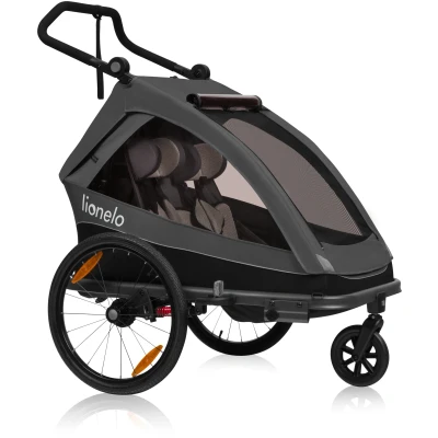 Abbildung von LIONELO CAMA Kinderanhänger 2 in 1 Fahrradanhänger mit Kinderwagenfunktion für oder Kinder im Alter von 6 Monaten bis Jahren Gewicht 2x22 kg, Federung, große Räder Wasserdichtes Verdeck