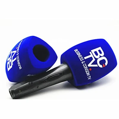 Abbildung von 5 Stück Schaumstoff Windschutz mit Logo bedruckt Customize mic Schaumstoffabdeckung Windschutzscheiben für TV Interview Mikrofon (Blue)