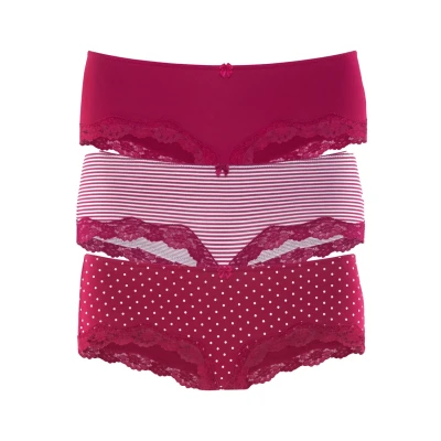 Abbildung von Lascana 3 PACK Slip, Damen, Größe: 44/46, Rot gestreift uni gepunktet