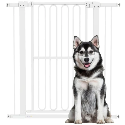 Abbildung von Türschutzgitter Hund, 76 104 cm Absperrgitter ohne Bohren, Treppengitter Weiß