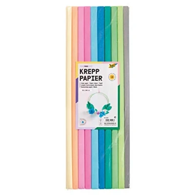 Abbildung von folia 82392 Krepppapier Sortiment Trend, 10 Rollen in verschiedenen Farben, jede Rolle ca. 50 x 200 cm, sehr elastisches und dünnes Papier, mit einer unebenen rauen Oberfläche