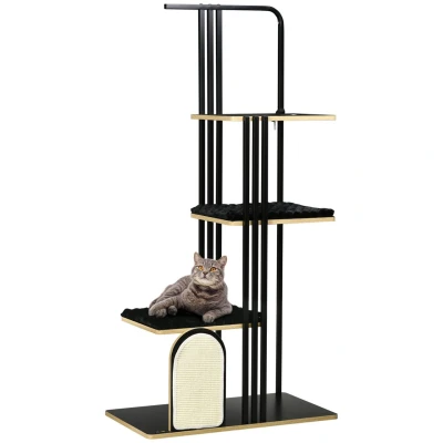 Abbildung von PawHut Kratzbaum mit 3 Plattformen, Katzenmöbel, Kissen, Kratzbrett, 48B x 85L 170H cm