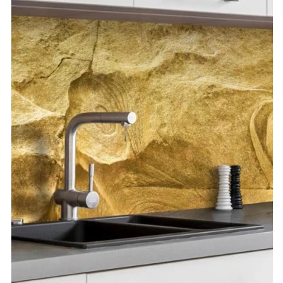 Abbildung von MyMaxxi Küchenrückwand Folie selbstklebend matt einfache Montage ohne Bohren 0,4mm stark Versteift Motiv Steinwand Sand 60cm hoch Wandbild Küche Wand Deko Steine Mauer 80 x