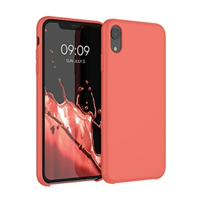 Abbildung von kwmobile Hülle kompatibel mit Apple iPhone XR Silikon Handy Case Handyhülle weiche Oberfläche kabelloses Laden Leuchtende Koralle
