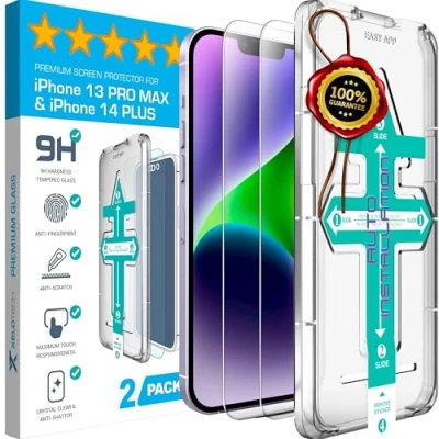 Abbildung von XeloTech Schutzglas für iPhone 13 Pro Max (2 Stück) Full Cover Mit Easy App Schablone Temperiertes Glas Folie aus Hartglas