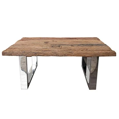 Abbildung von riess ambiente Couchtisch BARRACUDA 110cm natur / silber (Einzelartikel, 1 St), Wohnzimmer · Massivholz Glasplatte eckig Edelstahl Industrial