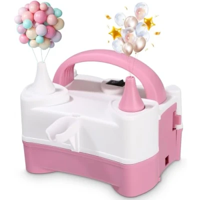 Abbildung von Ballonpumpe Elektrisch,Luftballonpumpe Elektrische 400W,Intelligenter 2 Modus Pumpe Luftballon Elektrisch,Portable Double Nozzle Balloon Pump Balloons Inflator for Party,Wedding,Birthday, Rosa