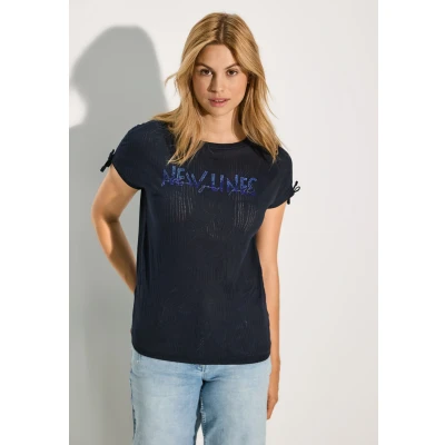 Abbildung von Cecil MIT Burnout Muster Tshirt print, Damen, Größe: Large, Blau