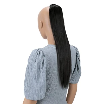 Abbildung von CAISHA 60cm Haarzopf Hannah mit Klettverschluss Haarteil Haarverlängerung Glatt Schwarzbraun HCK11
