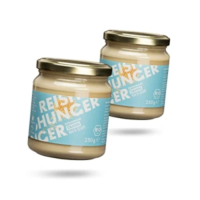 Abbildung von REISHUNGER BIO Tahini, 500g (2x250g) Vegan &amp; Glutenfrei Cremige Sesampaste aus 100% Sesamsamen Ideal für Hummus, Marinaden Dips
