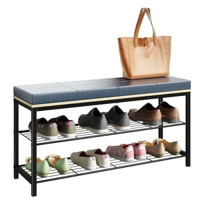 Abbildung von VCM Schuhregal Metall Holz Sitzbank Schuhbank Taliro