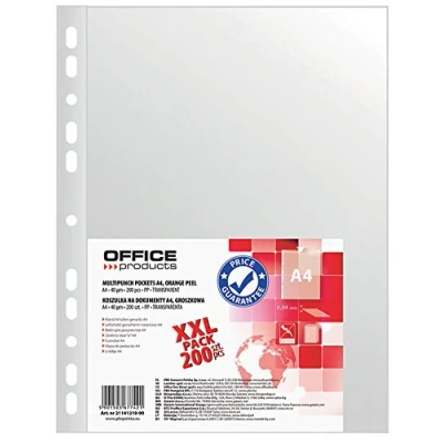 Abbildung von OFFICE PRODUCTS 21141219 90 Klarsichthüllen, PP, A4, Genarbt, 40 mm 200 Stück, transparent
