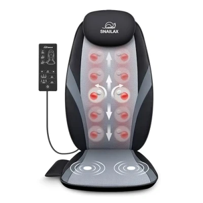 Abbildung von Snailax Massagesitzauflage, Shiatsu Massageauflage für Nacken und Schulter, Rückenmassaggerät mit Wärmefunktion Vibrationsfunktion, Massagesessel, Geschenke Männer, Frauen