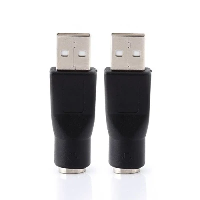 Abbildung von 2 Stück USB auf PS/2 Tastatur Adapter, 2.0 A Stecker zu Buchsen Adapter Konverter Keyboard Ersatzadapter für PC Computer Maus