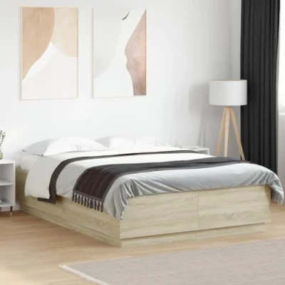 Abbildung von vidaXL Bettgestell, Bett mit LED für Schlafzimmer, Bettrahmen Lattenrost, Schlafzimmerbett Doppelbett, Sonoma Eiche 160x200cm Holzwerkstoff