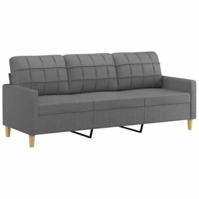 Abbildung von vidaXL Sofa 3 Sitzer, Loungesofa Couch mit Armlehnen Rückenkissen, Wohnzimmersofa Designsofa Metallgestell, Sitzmöbel Dreisitzer, Dunkelgrau Stoff