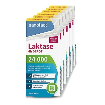 Abbildung von sanotact Laktase 24.000 6h Depot (6 x 40 Laktasetabletten) Laktose Tabletten mit Wirkung Bei Laktoseintoleranz &amp; Milchunverträglichkeit Sofortwirkung Langzeit