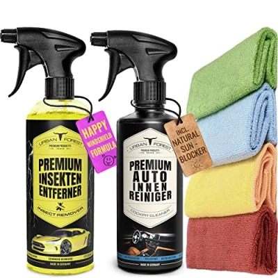Abbildung von Sparset Auto Reiniger Innenraumpflege Insektenentferner + 4 Mikrofasertücher 40x38 Autopflege Innenraum und Cockpit Professionelle Aufbereitung mit Tiefenwirkung von URBAN Forest 500ml