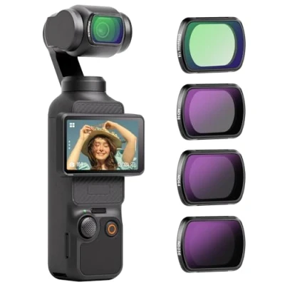 Abbildung von NEEWER Magnetisches ND und Black Diffusion 1/4 Filter Set, kompatibel mit DJI OSMO Pocket 3, 4er Pack Neutraldichtefilter (ND16 ND64 ND256) Effektfilter Objektiv Zubehör, Optisches HD Glas
