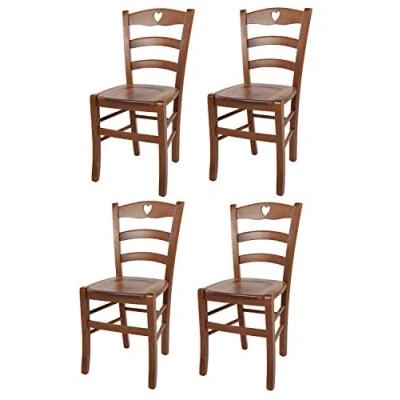 Abbildung von t m c s Tommychairs 4er Set Stühle Cuore für Küche und Esszimmer, Robuste Struktur aus Buchenholz in der Farbe Helles Nussbraun lackiert Sitzfläche Holz