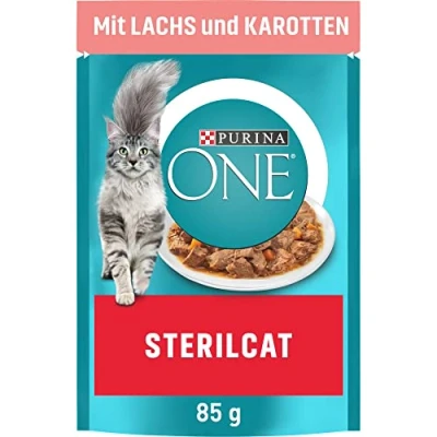 Abbildung von PURINA ONE STERILCAT Katzenfutter nass, zarte Stückchen in Sauce für sterilisierte Katzen, mit Lachs, 26er Pack (26 x 85g)