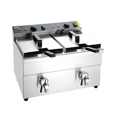 Abbildung von Buffalo CT012 Doppeltank Induktionsfritteuse, 15 l Fassungsvermögen, 410 mm Höhe, 478 Breite, 576 Länge, Edelstahl