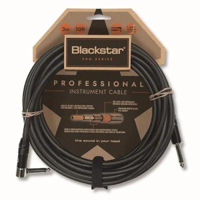 Abbildung von Blackstar Instrumentenkabel der Pro Serie, 3 m (10 Fuß), gerader 1/4 Zoll Anschluss, abgewinkelter Stecker für Bass/E Gitarre/Elektroakustik/Keyboard/Verstärker