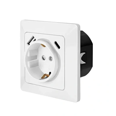 Abbildung von LogiLink PA0253 Unterputz Steckdose, Schutzkontakt (1x CEE 7/3), 1x USB C PD (Power Delivery), A, Weiß