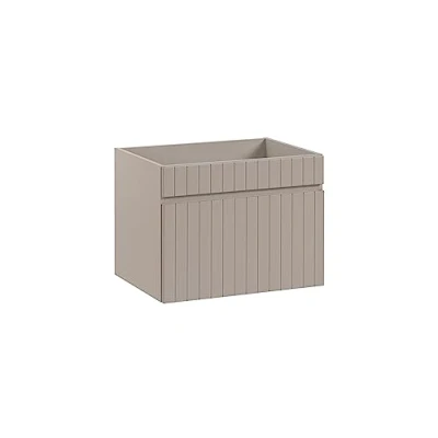 Abbildung von Waschbeckenunterschrank 60 cm Iconic Cashmere, Hängender Badezimmerschrank, Badezimmerschrank mit Arbeitsplatte, gerippte Türen, Kaschmirfarbe (nur Möbel)