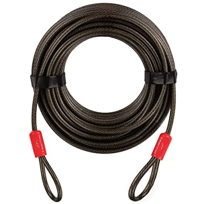 Abbildung von EVEREST FITNESS Schlaufenkabel 20m x 6mm Kabelschloss schwarz Universal Stahlseil Drahtseil mit Ösen ummantelt Sicherheitskabel für Fahrradschloss lang, Fahrradanhänger, Motorrad, Gartenmöbel