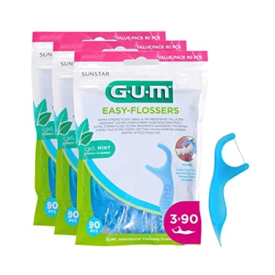 Abbildung von GUM EASY FLOSSERS Zahnseidesticks Entfernen Speisereste und Plaque aus Zahnzwischenräumen Beschichtung mit Fluorid Vitamin C 3 x 90 Sticks