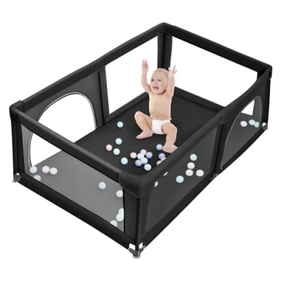 Abbildung von Laufgitter für Babys, 180 x 150 66 cm, faltbar, aus Netzstoff, mit 50 Bällen, Laufstall Babys drinnen und draußen, Aktivitätszentrum den Laufstall, Oxford Stoff