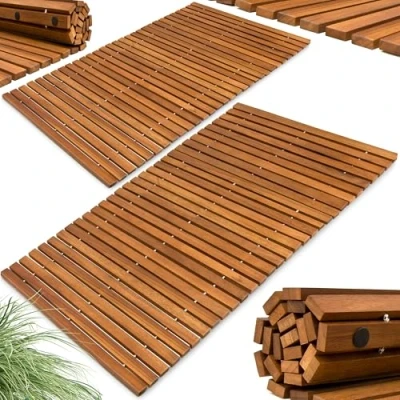 Abbildung von Deuba® 2X Badematte Holz FSC® zertifiziertes Akazienholz rutschfest Badvorleger Duschmatte Holzduschmatte Badezimmerteppich Dusch Vorleger Stabmuster