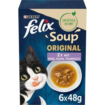 Abbildung von FELIX Soup, Suppe für Katzen mit zarten Stückchen, Sorten Mix, 8er Pack (8 x 6 Beutel à 48g)
