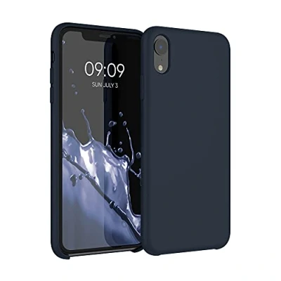 Abbildung von kwmobile Hülle kompatibel mit Apple iPhone XR Silikon Handy Case Handyhülle weiche Oberfläche kabelloses Laden Heidelbeerblau