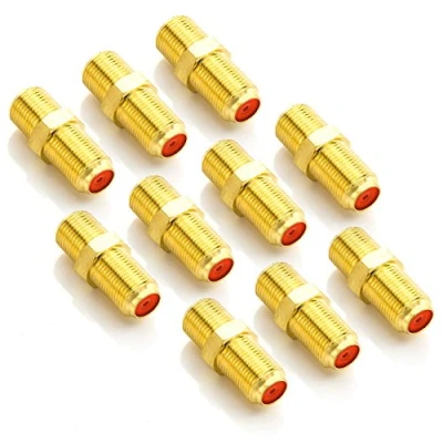 Abbildung von deleyCON 10 Stück Sat Adapter Verbinder Koaxialkabel verlängern 2X F Buchse Breite Mutter Vergoldet für Kabel BK Anlagen