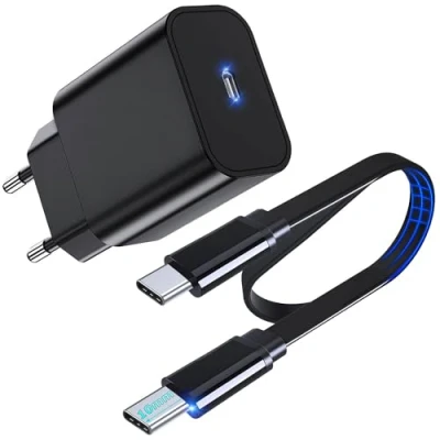 Abbildung von 30W USB C Ladegerät für iPhone 16 15 Serie, GaN Schnellladegerät+1M Flach Kabel [10mm Stecker] BlackviewDOOGEEUlefoneOUKITEL Rugged Phones Pixel 8 7 6 Pro Galaxy S24 S23 S22 S21 S20