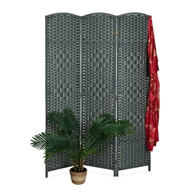 Abbildung von Relaxdays Paravent, 3 teilig, Faltbarer Raumtrenner, HxB 170x120 cm, für innen, Trennwand, Holz, Papierseil, grau