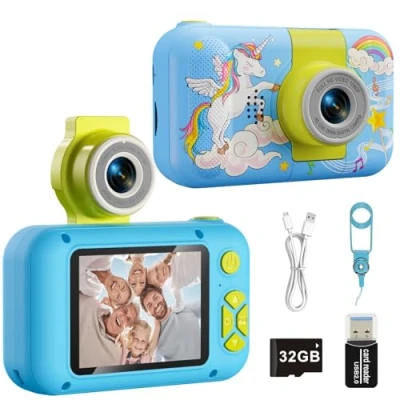 Abbildung von ARNSSIEN Kinderkamera Spielzeug für 3 4 5 6 7 8 9 10 11 12 Jahre alte Mädchen/Jungen, Digitalkamera Kinder, Weihnachten Geburtstagsgeschenke Video Selfie Kamera Kinder mit 32GB TF Karte