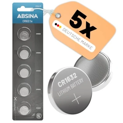 Abbildung von ABSINA CR1632 3V Lithium Knopfzelle 5er Pack Batterien für Autoschlüssel Knopfzelle, (1 St)