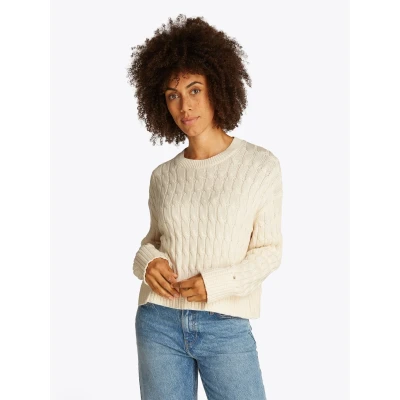 Abbildung von Tommy Hilfiger Rundhalspullover SOFT CO CABLE C NK LS SWT mit Zopfmuster