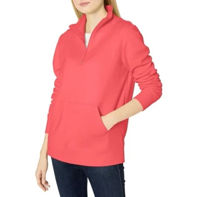 Abbildung von Amazon Essentials Damen Langarm Oberteil aus Fleece mit Viertelreißverschluss (in Übergröße erhältlich), Korallenrosa, XXL