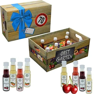 Abbildung von Obstgarten mit Obstlikör · Geschenkidee für Männer und Frauen Alkohol 8 x Obst Likör Hochwertige Geschenkbox (Obstgarten 70)