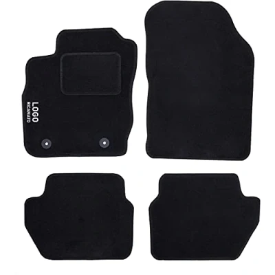 Abbildung von Rebeca Shop® Kompatible Auto Fußmatten Passgenaue aus schwarzem Teppich Gesticktes Logo mit Absatzschoner und Befestigungsclips Innenzubehör (Ecosport kompatibel)