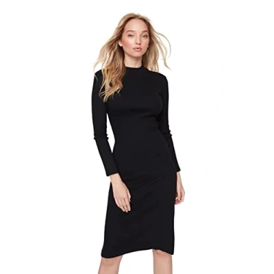 Abbildung von Trendyol Damen Figurbetontes Stehkragen, Gewebtes Kleid, Schwarz, L