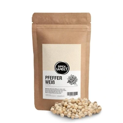 Abbildung von Spicy Welt Weißer Pfeffer Ganz (100g) Ganze Weiße Pfefferkörner in Premium Qualität für Pfeffermühlen, Saucen, Suppen &amp; Gemüse Ungemahlen, 100% Naturrein, Ohne Zusätze