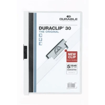 Abbildung von Durable Klemm Mappe Duraclip (Original 30, Hartfolie, bis 30 Blatt A4, Beutel à 5 Stück) weiß, 222702