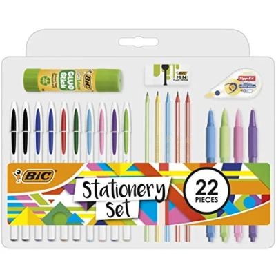 Abbildung von Bic 961543 Schreibwaren Set, Klebestift, Mini Radierer, Korrekturband, HB Graphitstift, Kugelschreiber (22 Stück)